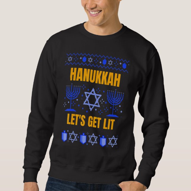 Moletom Feliz Vamos Chanukah Menorah Hanukkah Sente-Se Fei (Frente)