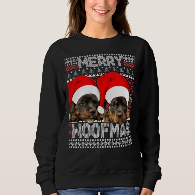 Moletom Feliz Woofmas Cute Rottweiler Puppies com Papais n (Frente)