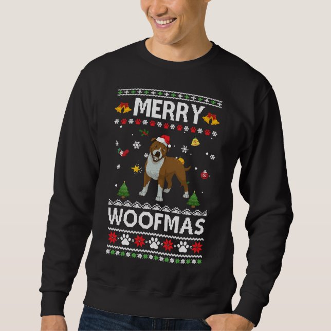 Moletom Feliz Woofmas Pitbull Papais noeis Reindeer Ugly C (Frente)