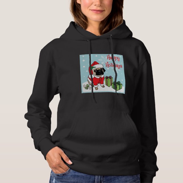 Moletom Felizes Feriados Adoráveis Pug Clássico T-Sh (Frente)