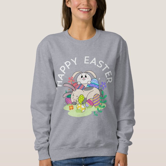 Moletom Felz pascoa - Camisola de coelhos e ovos (Frente)
