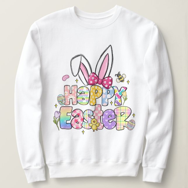 Moletom Felz pascoa Colorido Bunny Primavera Floral (Frente do Design)
