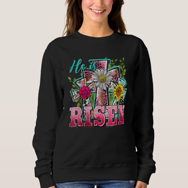Moletom Felz pascoa Ele É Risen Sunflower Lepard Cross J (Frente)