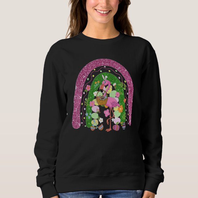 Moletom Felz pascoa Rainbow Flamingo Com Páscoa De Ovo (Frente)