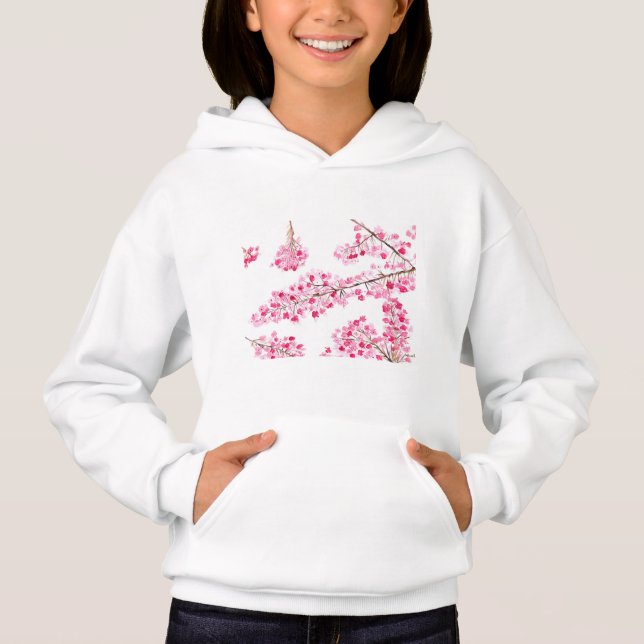 Moletom feminino com flor de cerejeira rosa em aqu (Frente)