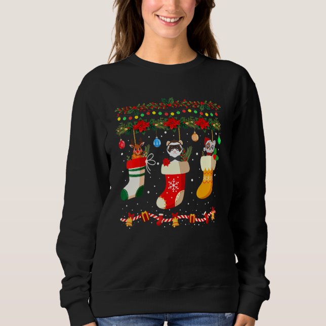 Moletom Ferret Xmas Meias Ferret Natal Família Pajama (Frente)
