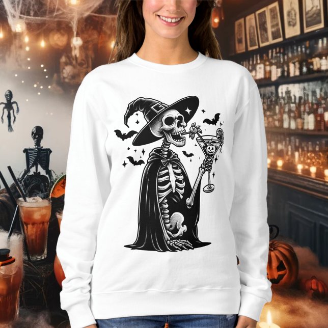 Moletom Festa de Halloween de Esqueleto Negro e Branco (Black and White Skeleton Halloween Cocktail Party Sweatshirt)