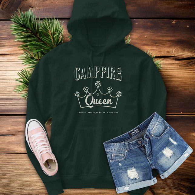 Moletom Festa de solteira Verde do Camp Rainha Campfire (camp bachelorette party forest green campfire queen bride shirt)