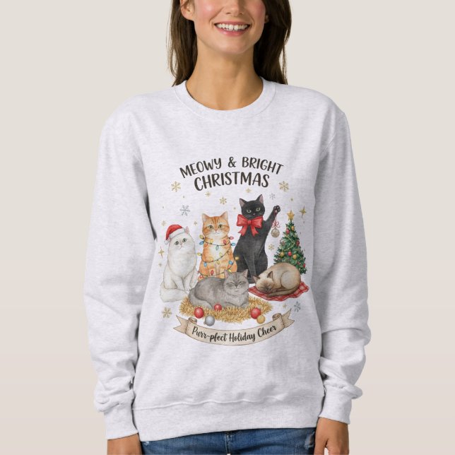 Moletom Festive Christmas Sweatshirt Gift for Cat Lovers (Frente)