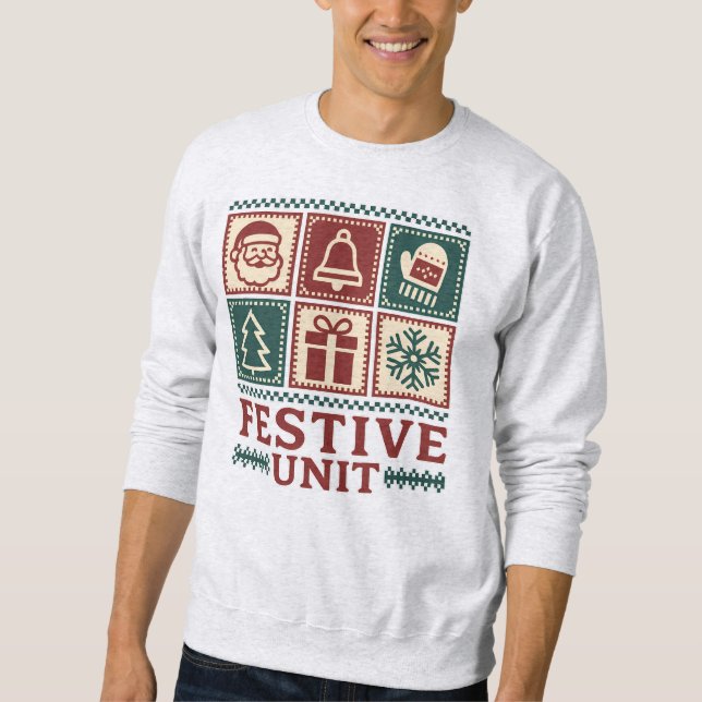 Moletom Festive Unit (2) Retro Christmas Icon Grid (Frente)