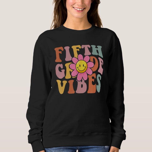 Moletom Fifth Grade Vibes Back To School Groovy Teacher Gi (Frente)