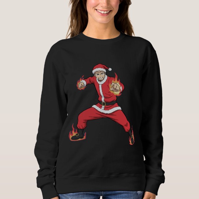 Moletom Fighting Santa Claus Anime Style Sweatshirt - Chri (Frente)