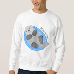 Moletom Figura de desenho animado azul-lontra do mar feliz