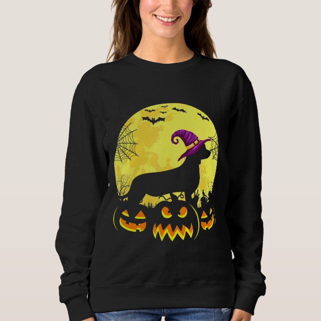 Moletom Figurino Halloween Dachshund Witch Hat (Frente)