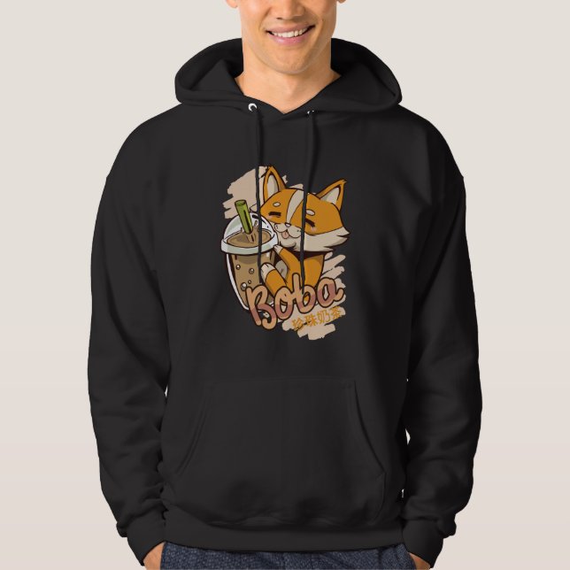 Moletom Filhote de Corgi Fofo com Chá de Bolhas (Frente)