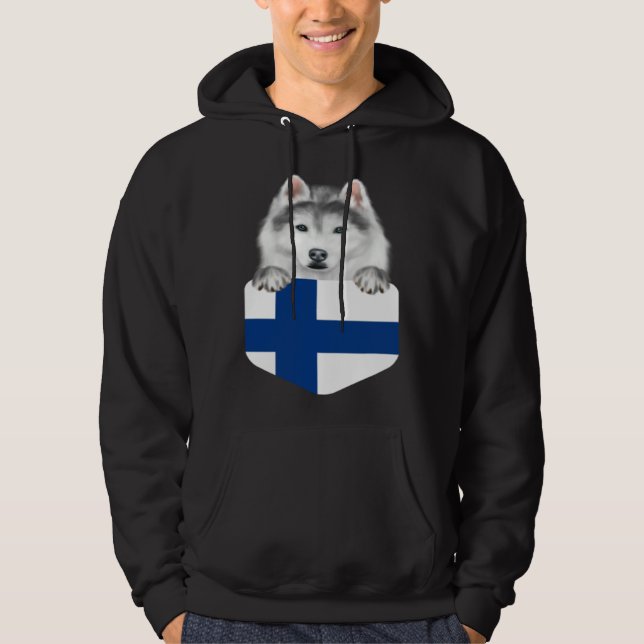 Moletom Finland Flag Siberian Husky Dog In Pocket (Frente)