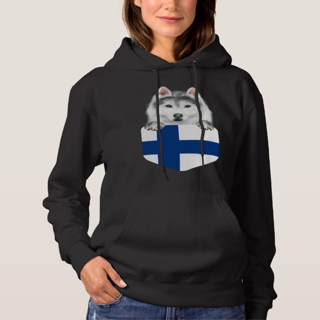 Moletom Finland Flag Siberian Husky Dog In Pocket (Frente)
