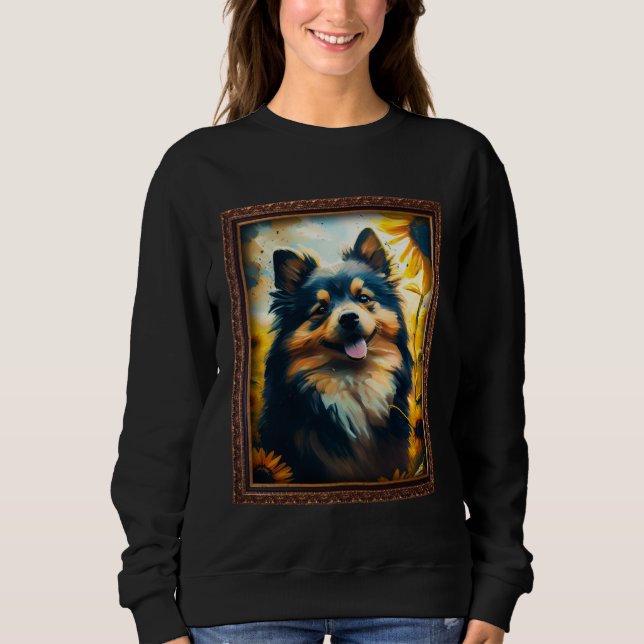 Moletom Finnish Lapphund Painting Sunflower Flower Mom Wom (Frente)