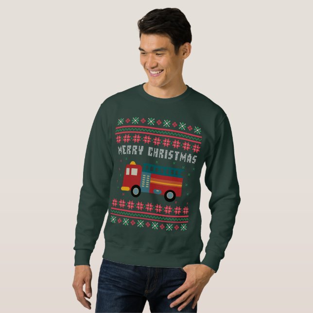 Moletom Fire Truck Ugly Christmas Sweater (Frente Completa)