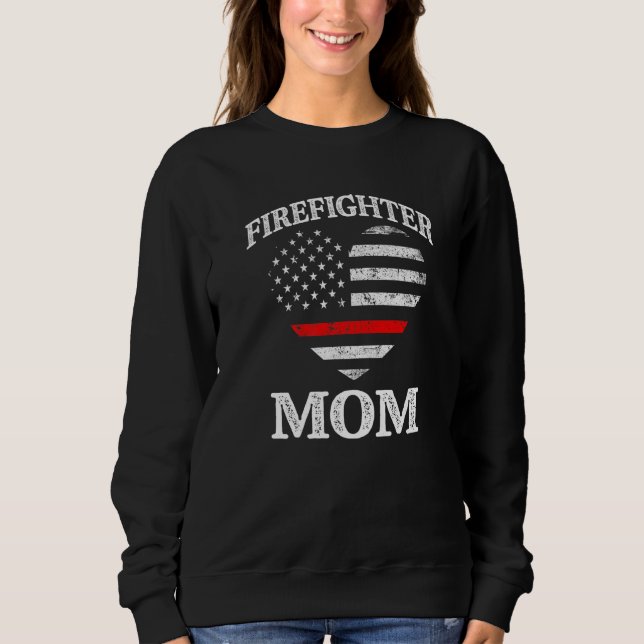 Moletom Firefighter Mom Patriotic US Flag Heart Funny Fire (Frente)