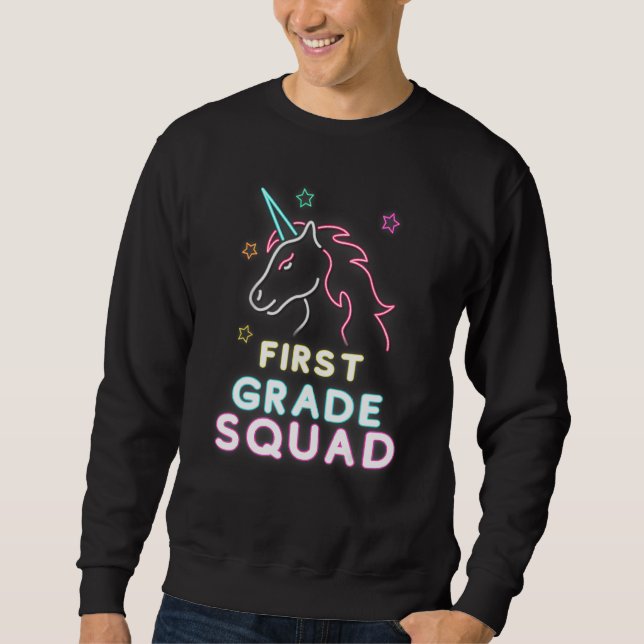 Moletom First Grade Squad Glow Unicorn 1st Grade Team Day  (Frente)