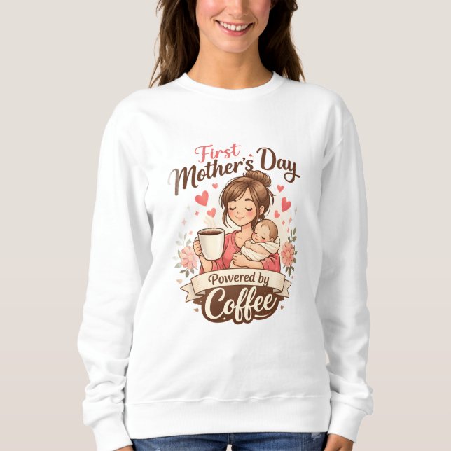 Moletom First Mother’s Day Fueled by Coffee – New Mom Gift (Frente)