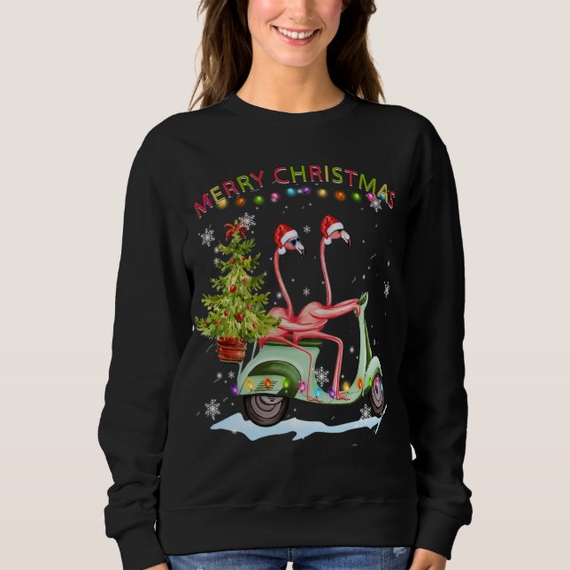 Moletom Flamingo Christmas Motorcycle Xmas Lights Feliz Ch (Frente)