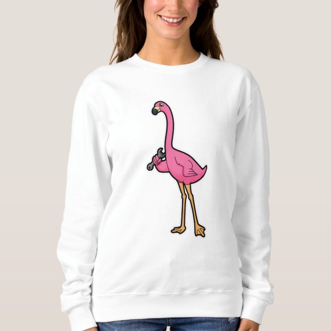 Moletom Flamingo como mecânico com chave inglesa (Frente)