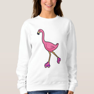 Moletom Flamingo como Skater com skates Roller
