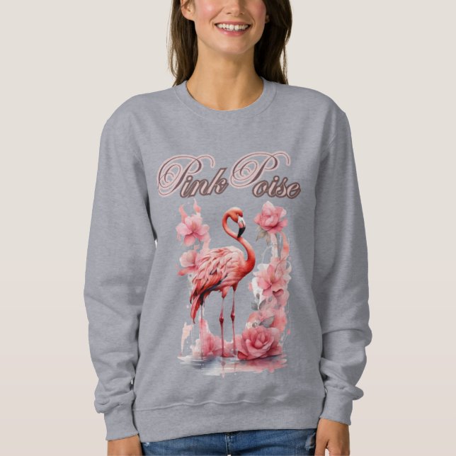 Moletom Flamingo cor-de-rosa | Aquarela Floral (Frente)
