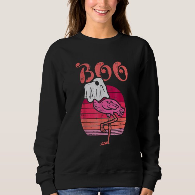 Moletom Flamingo Ghost Boo Pink Sunset Retro Halloween Bir (Frente)