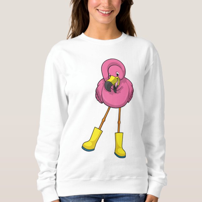 Moletom Flamingo na chuva com botas de borracha (Frente)