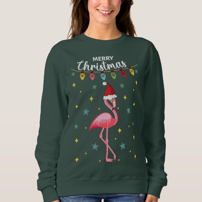 Moletom Flamingo Rosa Natal Tropical (Frente)