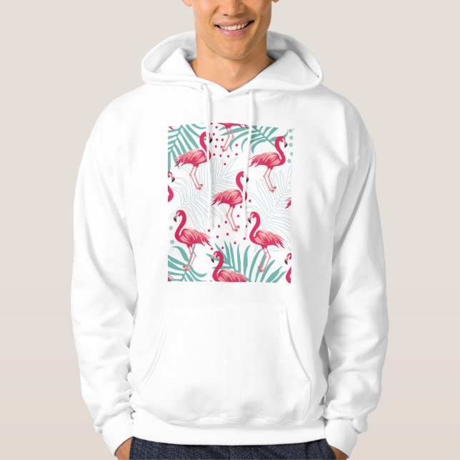 Moletom Flamingo tropical e folhas, padrão de verão. (Frente)