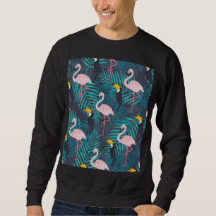 Moletom Flamingo, tucano: padrão das folhas tropicais