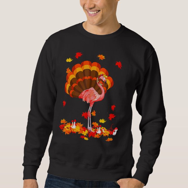 Moletom Flamingo Turkey Cute Flamingo Turkey Fall Leaf Tha (Frente)
