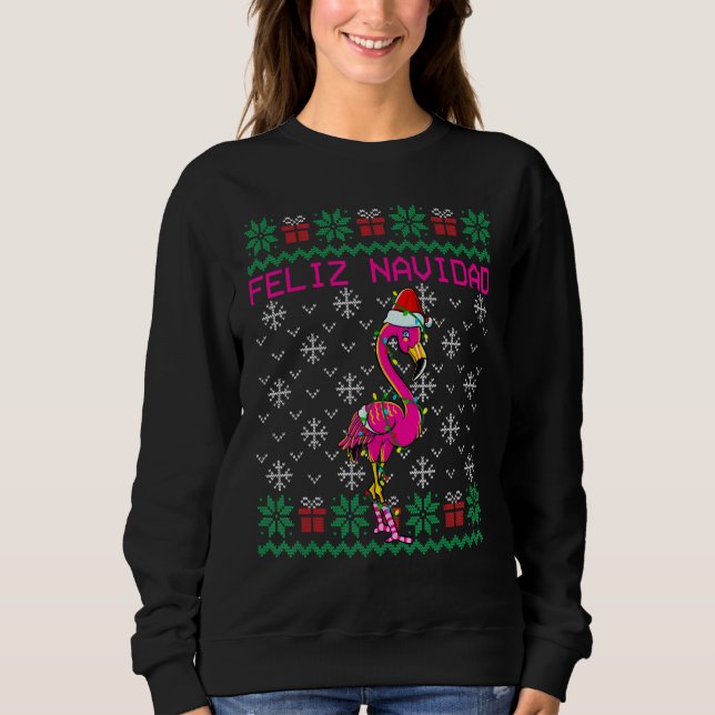 Moletom Flamingo Ugly Christmas Sweater Feliz Navidad (Frente)