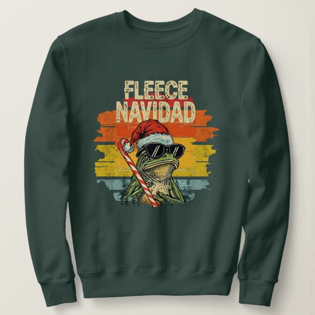 Moletom Fleece Navidad Funny Santa Frog Retro Sweatshirt (Frente do Design)