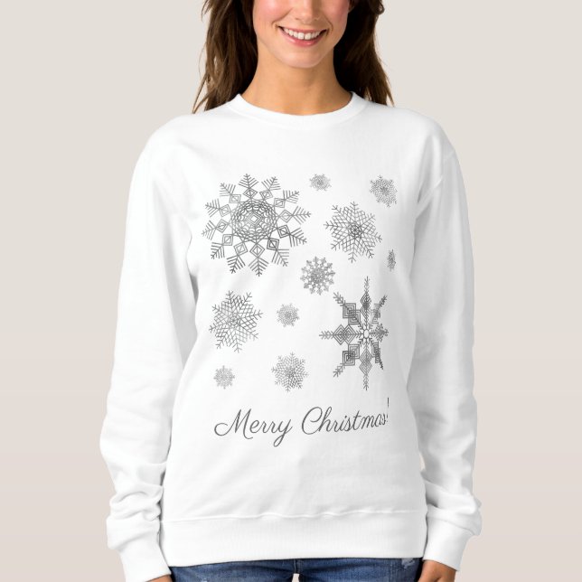 Moletom Flocos de Neve Cinza Prateado Com Texto Feliz Nata (Frente)