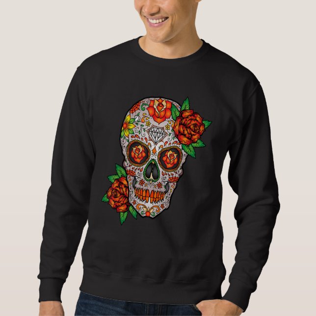 Moletom Flor de Crânio de Açúcar Dia dos Mortos Halloween  (Frente)