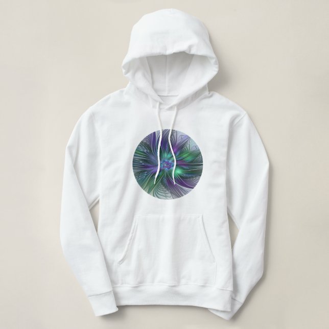Moletom Flor Moderna Abstrata Fractal Verde Roxo (Frente do Design)