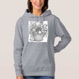 Moletom Floral Basket and Fruits Ink Illustration Hoodie