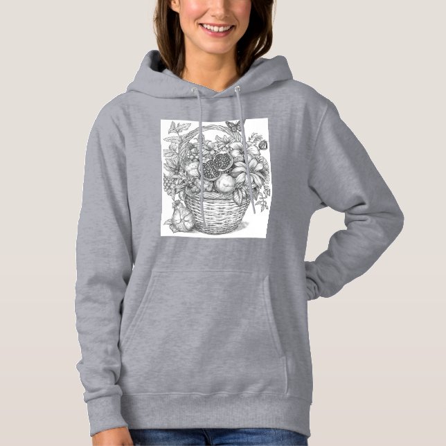 Moletom Floral Basket and Fruits Ink Illustration Hoodie (Frente)