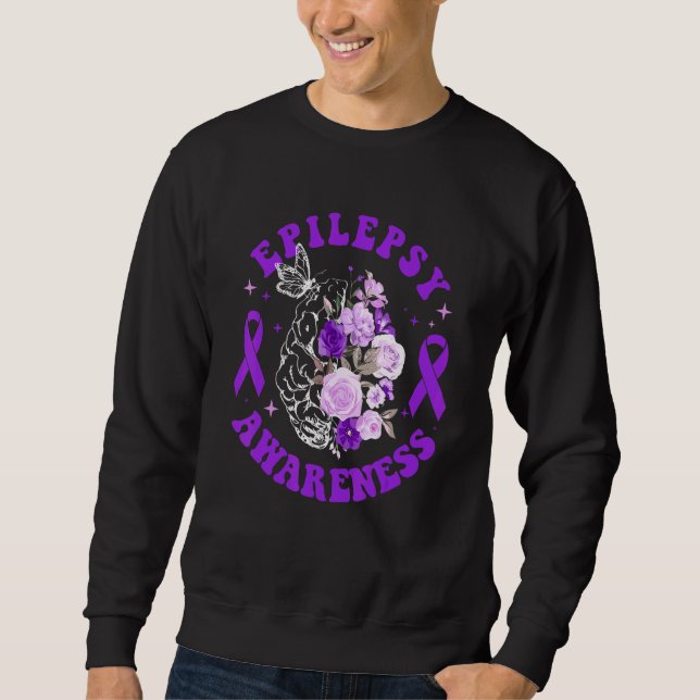 Moletom Floral Brain Purple Ribbon Epilepsy Awareness Mont (Frente)
