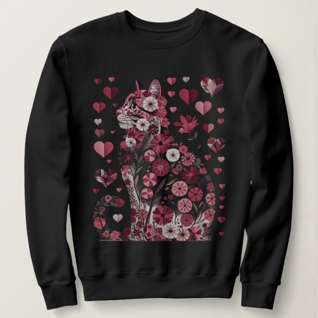 Moletom Floral Cat of Love – Romantic Pink Botanical Kitty (Frente do Design)