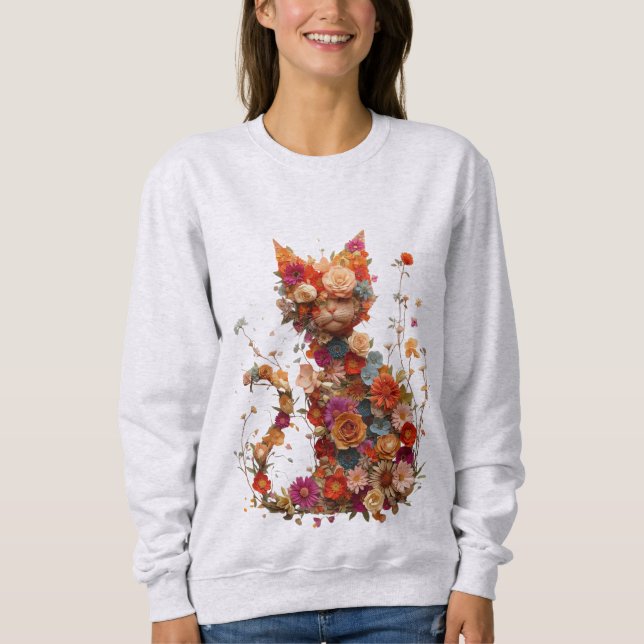 Moletom Floral Cat Sweatshirt | Cozy Aesthetic Cat Lover  (Frente)
