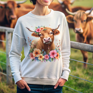 Moletom Floral de Vaca do Terreno Superior Escocês