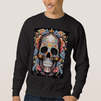 Moletom Floral Enigma Vibrant Skull and Blooming Flowers D