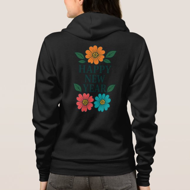 Moletom Floral Happy New Year Graphic Zip-Up Hoodie (Verso)