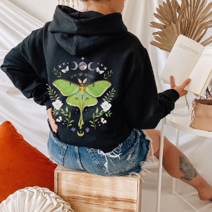 Moletom Floral Luna Moth Zip Up Hoodie Back & Front impres